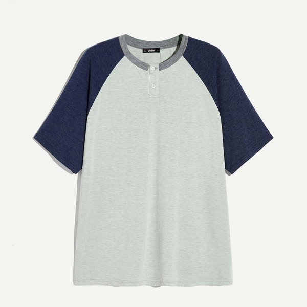 

Men Contrast Raglan Sleeve Half-Placket Top
