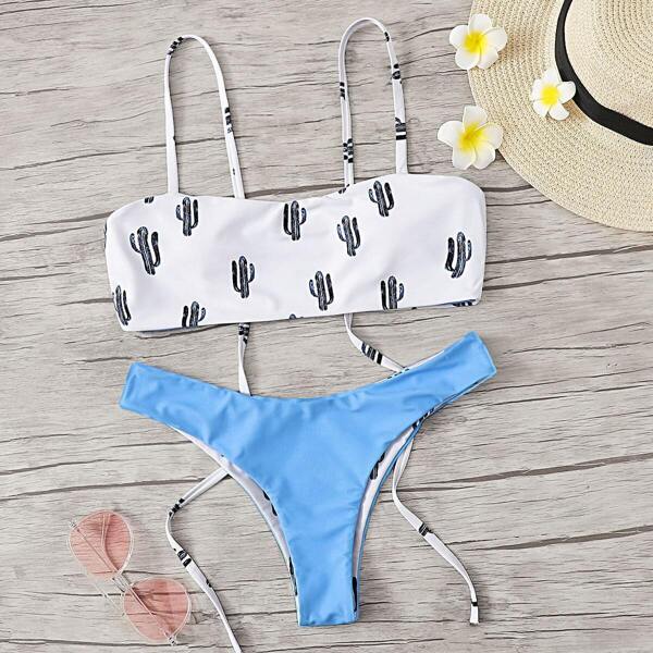 

Random Cactus Print High Leg Bikini