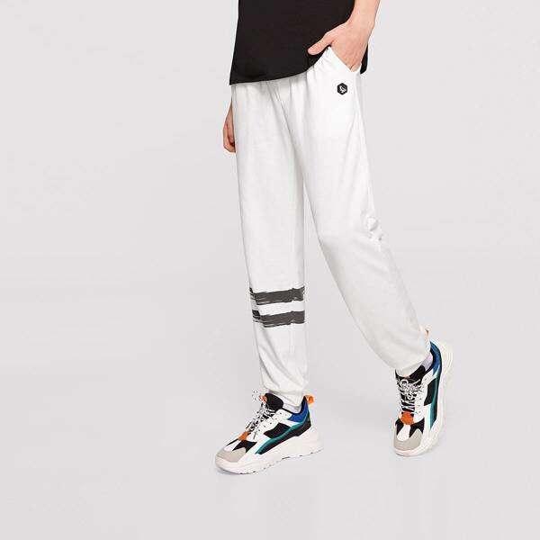 

Men Patched Detail Striped Drawstring Pants