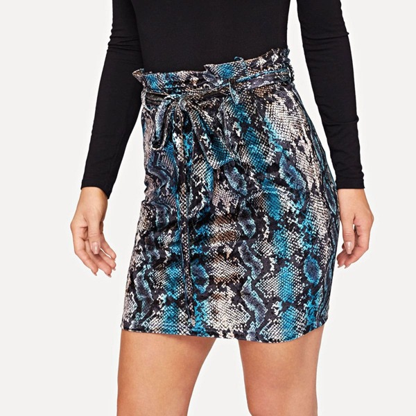 

Tie Waist Snake Skin Bodycon Skirt