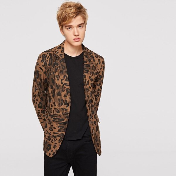 

Men Leopard Print Notch Collar Blazer