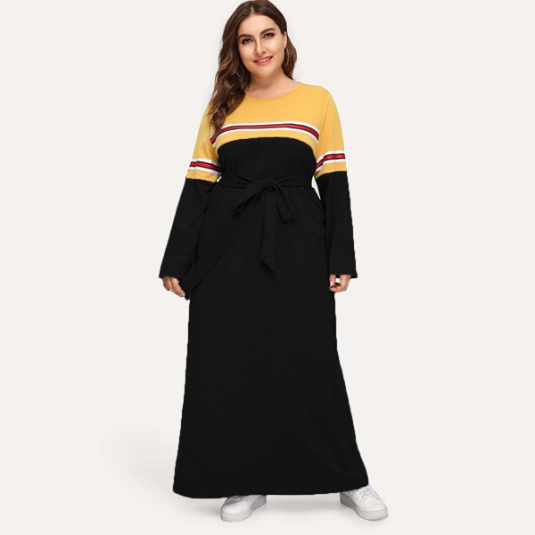 

Keyhole Back Striped Tape Color Block Dress