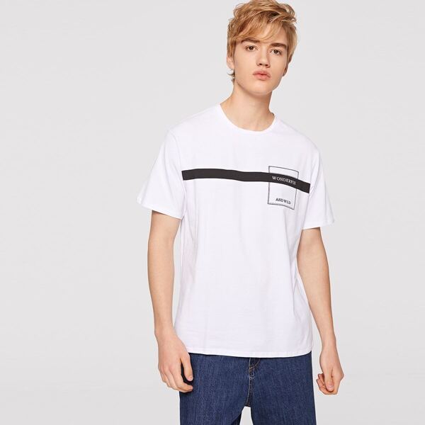 

Men Letter Print Panel Insert Tee