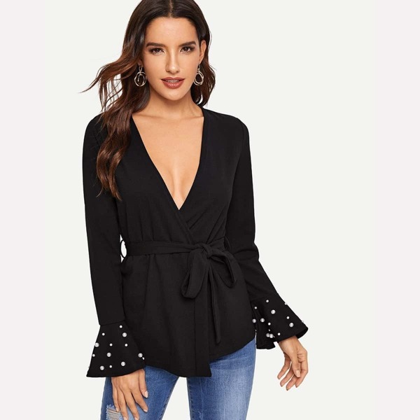 

Pearl Beaded Ruffle Cuff Coat