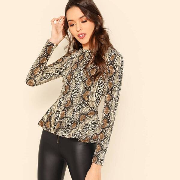 

Snakeskin Print Peplum Top