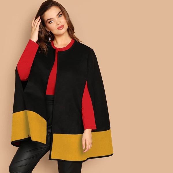 

Plus Open Front Color Block Cape Coat