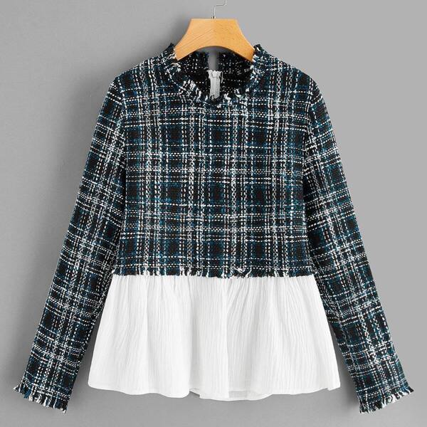 

Zip Back Frayed Trim Contrast Hem Top