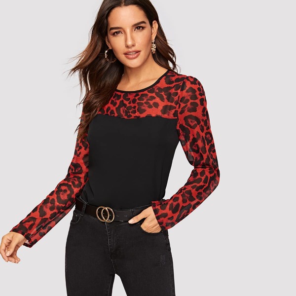 

Semi Sheer Leopard Yoke Top