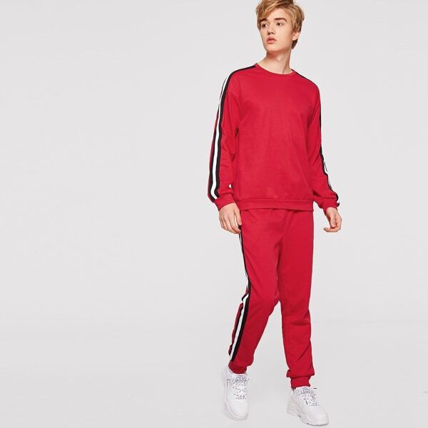 

Men Striped Side Top & Pants Set, Red
