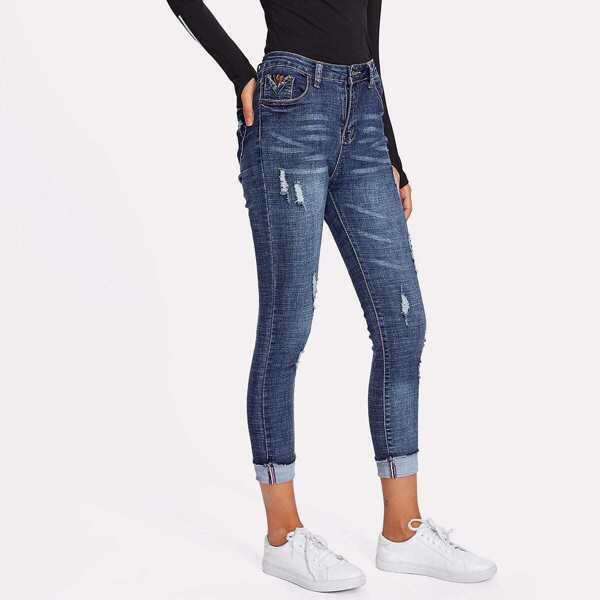 

Ripped Cuffed Ankle Jeggings, Blue
