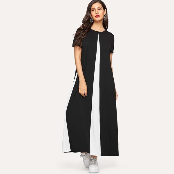 

Color Block Hidden Pocket Longline Dress