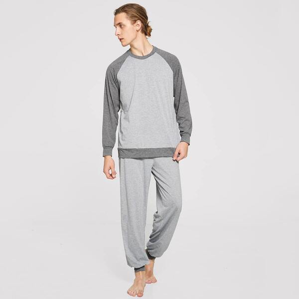 

Men Raglan Sleeve Color-block Pajama Set