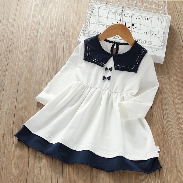 

Toddler Girls Contrast Trim Bow Detail Dress