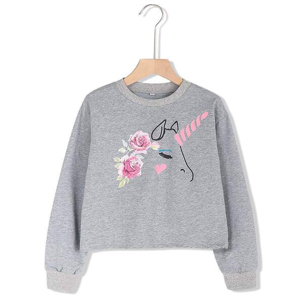 

Toddler Girls Cartoon Print Sweatshirt, Grey