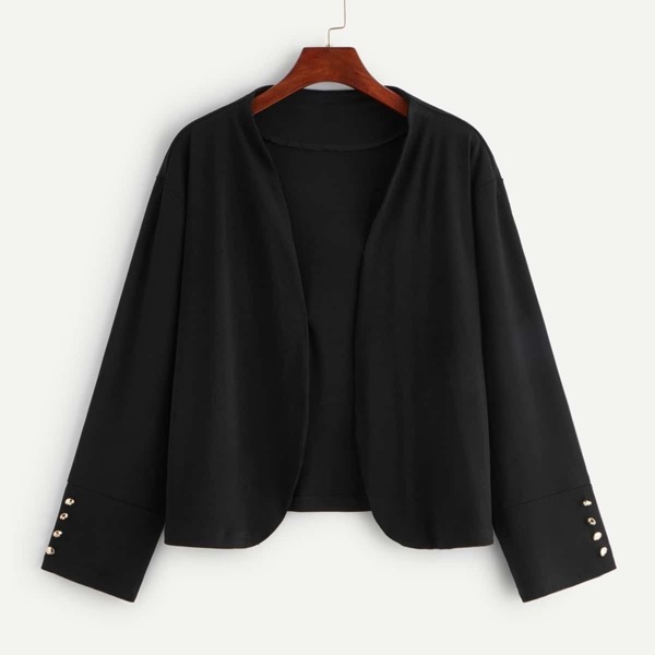

Plus Solid Button Detail Coat, Black