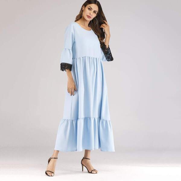 

Contrast Lace Cuff Hidden Pocket Longline Dress