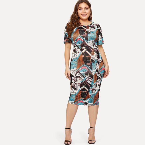 

Plus Chain Print Dress, Multicolor