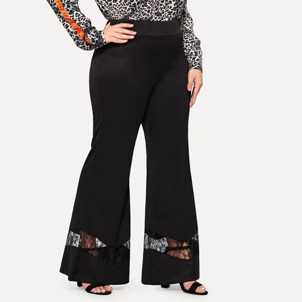 

Plus Contrast Lace Flare Leg Pants