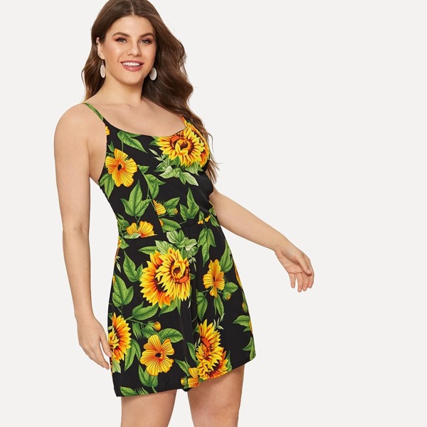 

Plus Floral Print Criss Cross Romper