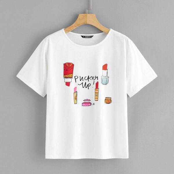

Lipstick & Slogan Print Pullover Tee