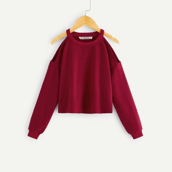 

Girls Open Shoulder Solid Pullover