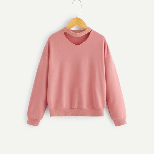 

Girls Choker Neck Drop Shoulder Solid Pullover