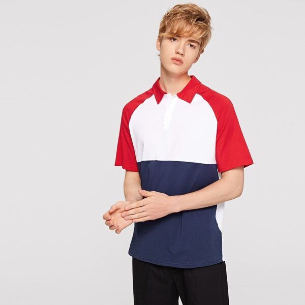 

Men Color-block Raglan Sleeve Polo Shirt