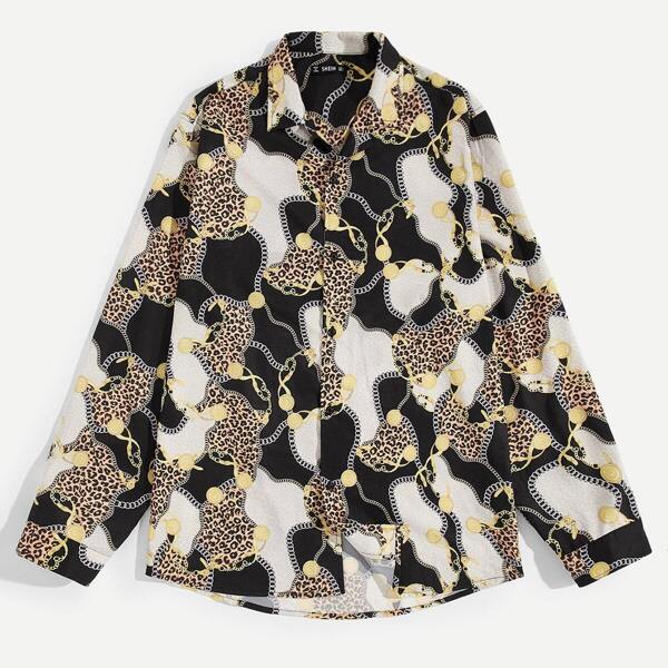 

Men Leopard & Chain Print Shirt, Multicolor