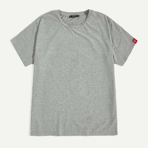 

Men Letter Tape Detail Marled T-shirt