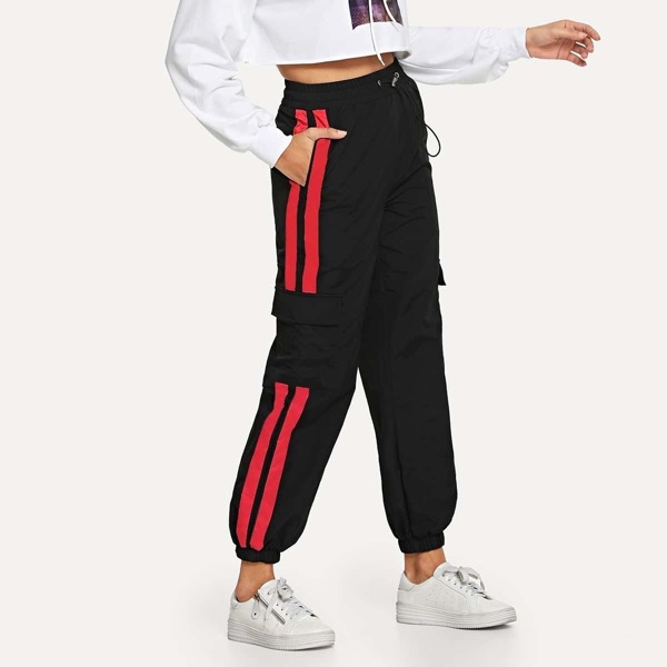 

Contrast Panel Pocket Patched Grommet Drawstring Pants