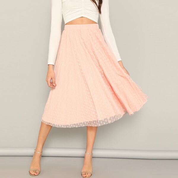 

Dot Mesh Overlay Flare Skirt, Pink pastel