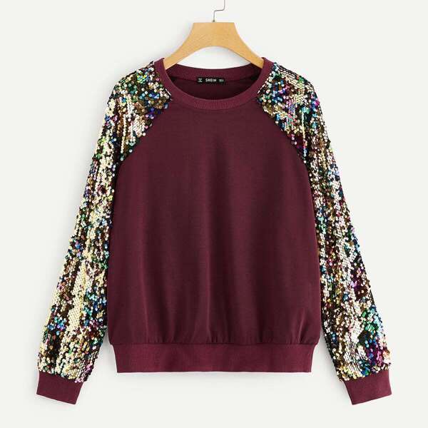 

Contrast Sequin Raglan Sleeve Pullover