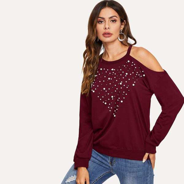 

Cold Shoulder Pearl Beaded Pullover