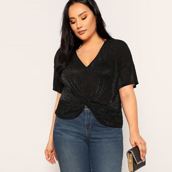 

Plus Twist Front Glitter Top
