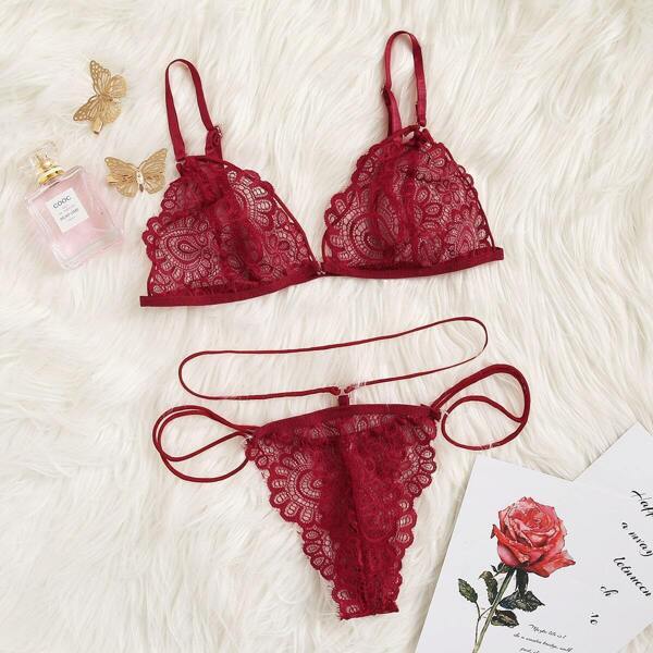 

Lace Tanga Lingerie Set, Burgundy