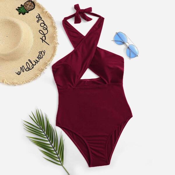 

Criss Cross Low Back Halter One Piece Swim