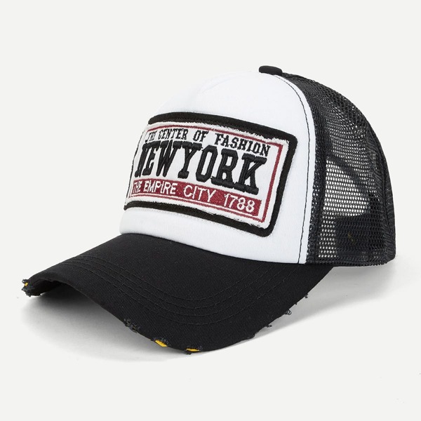 

Men Letter Embroidery Contrast Mesh Baseball Cap, Black and white