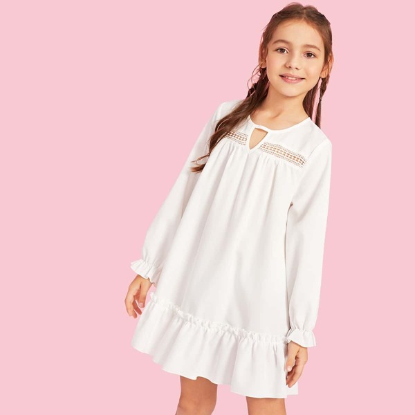 

Girls Cut Out Front Ruffle Hem Babydoll Dress