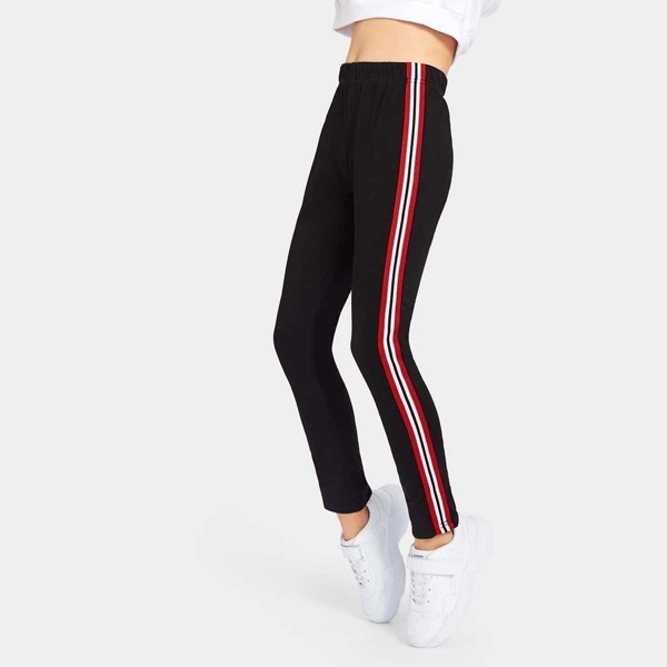 

Girls Striped Tape Sideseam Leggings, Black