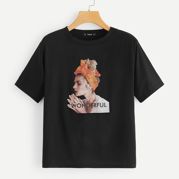 

Figure & Letter Graphic Top, Black