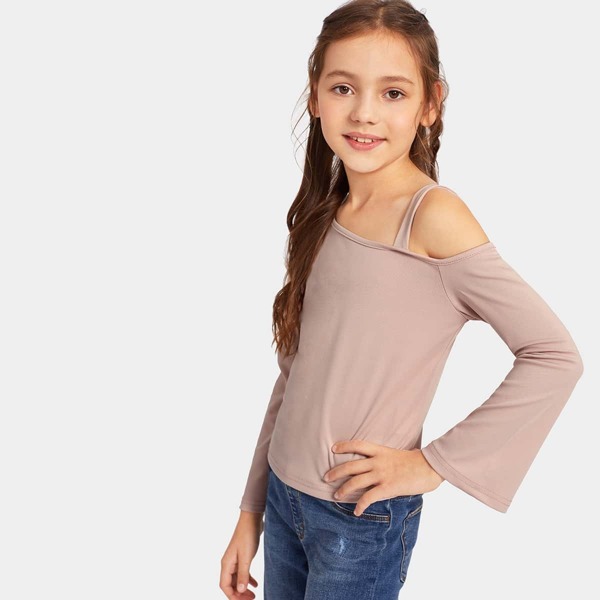 

Girls Solid Asymmetrical Neck Top