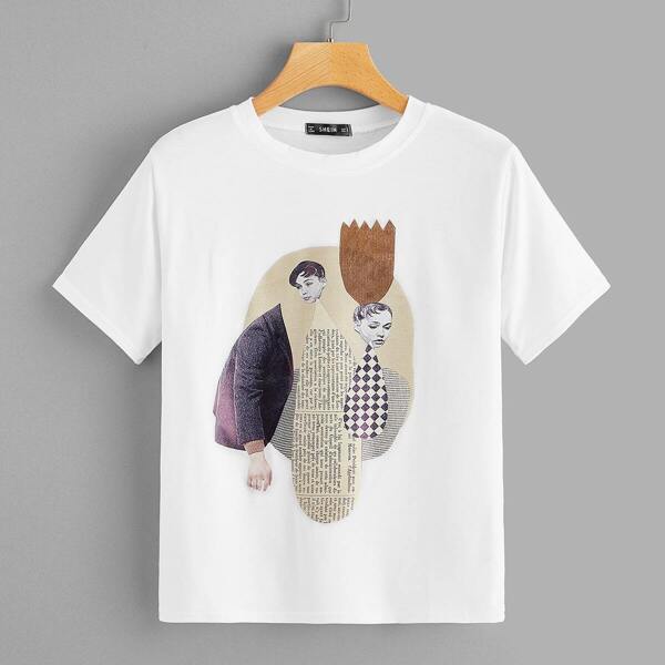 

Figure & Letter Print Tee, White