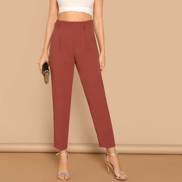 

Paperbag Waist Solid Tapered Pants