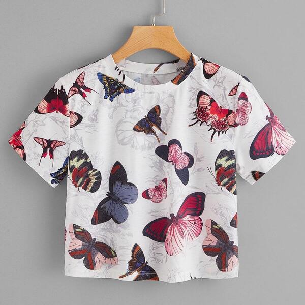 

Butterfly Print Crop Tee