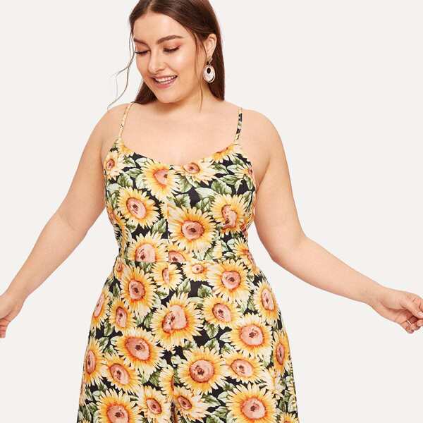 

Plus Criss Cross Floral Print Romper, Multicolor