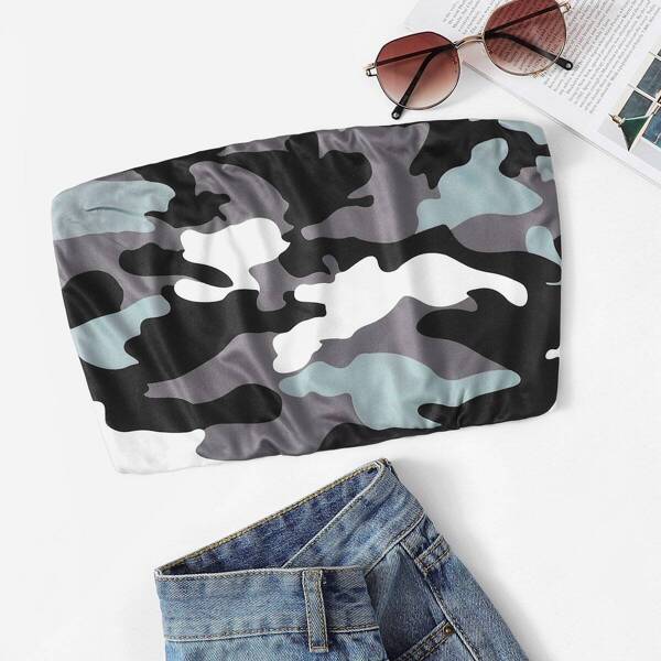 

Camo Print Crop Tube Top, Multicolor