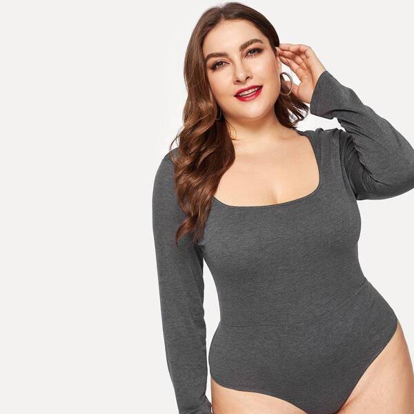 

Plus Square Neck Solid Bodysuit