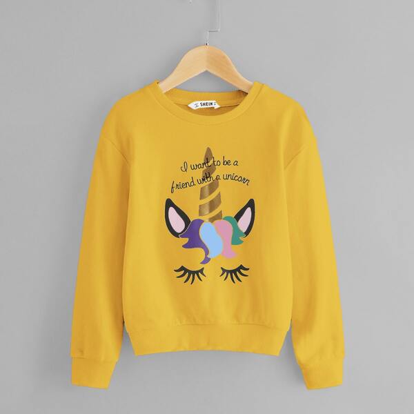 

Girls Cartoon & Letter Print Pullover