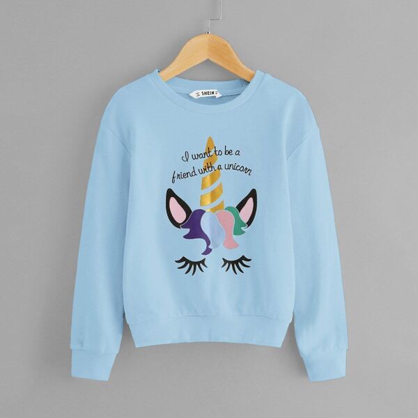 

Girls Cartoon & Letter Print Pullover