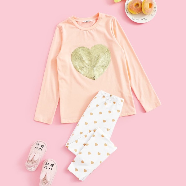 

Girls Sequin Heart Beaded Top & Pants Set
